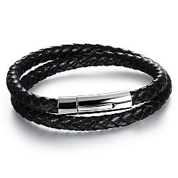 Troli Fekete bőr dupla karkötő Leather
