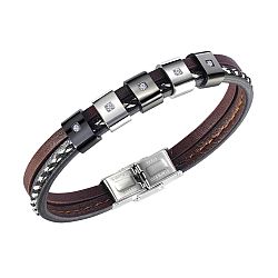 Troli Fekete bőr karkötő acél dísszel Leather