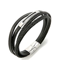 Troli Fekete bőr karkötő Leather VSB003SB-PET